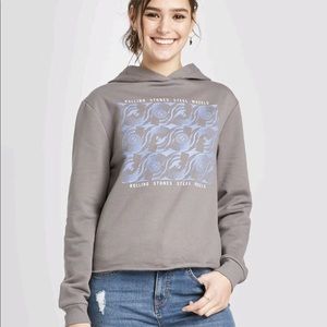 Rolling Stones Steel Wheels Hoodie Large Cropped Sweatshirt Raw Hem